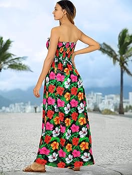 HAPPY BAY Women's Beach Casual Slit Maxi Strapless Dresses